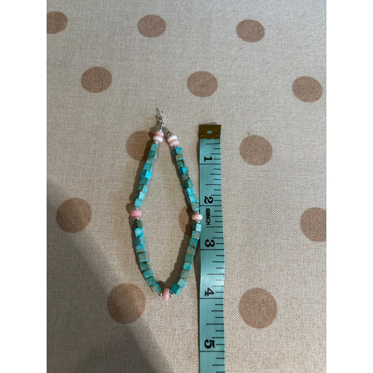 Kingman Turquoise & Pink Conch Square Bead Bracelet | Southwestern Sterling Silver Size 8