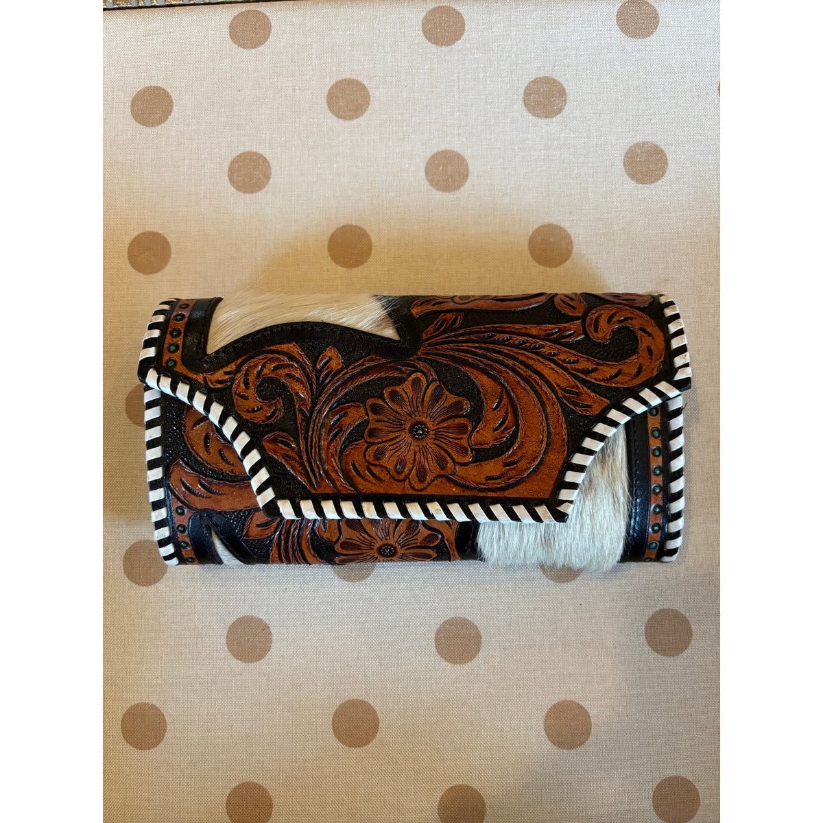 Leather Tooled Cowhide Leather Cross Body Wallet/ Purse.