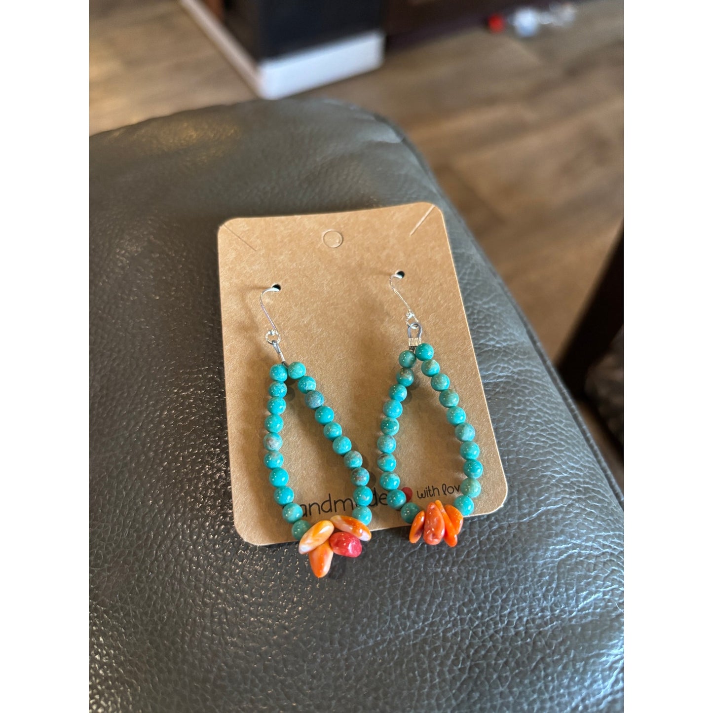 Turquoise & Red Spiny Oyster Bead Dangle Earrings | Sterling Silver Hooks