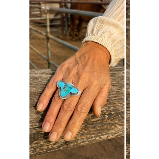 Number 8 Turquoise Steer Head Sterling Silver Ring | Ranch Cattle Western Ring