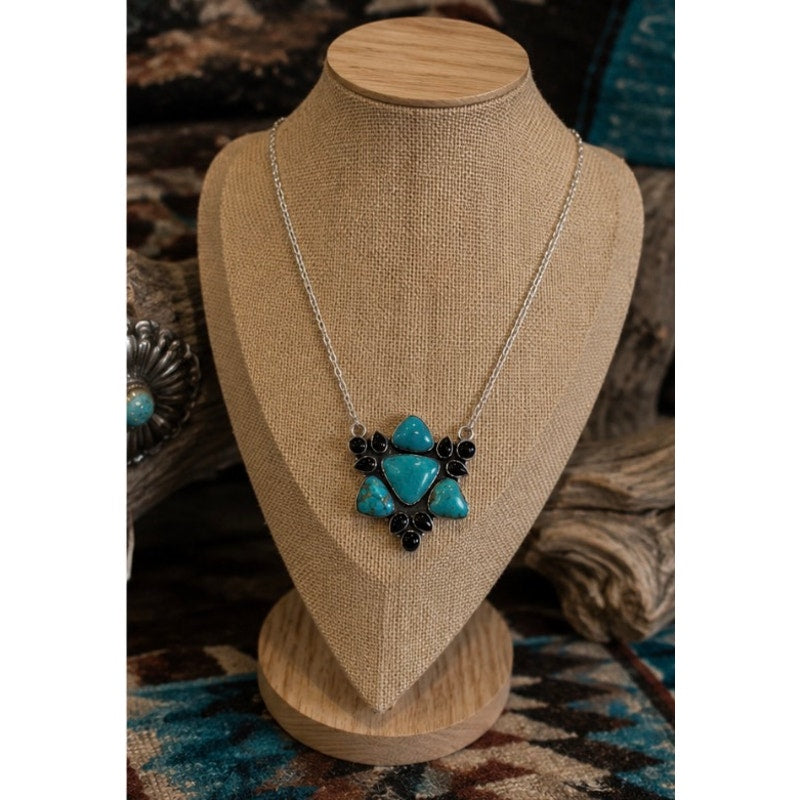 Kingman Turquoise Black Onyx Necklace 925 necklace 21"