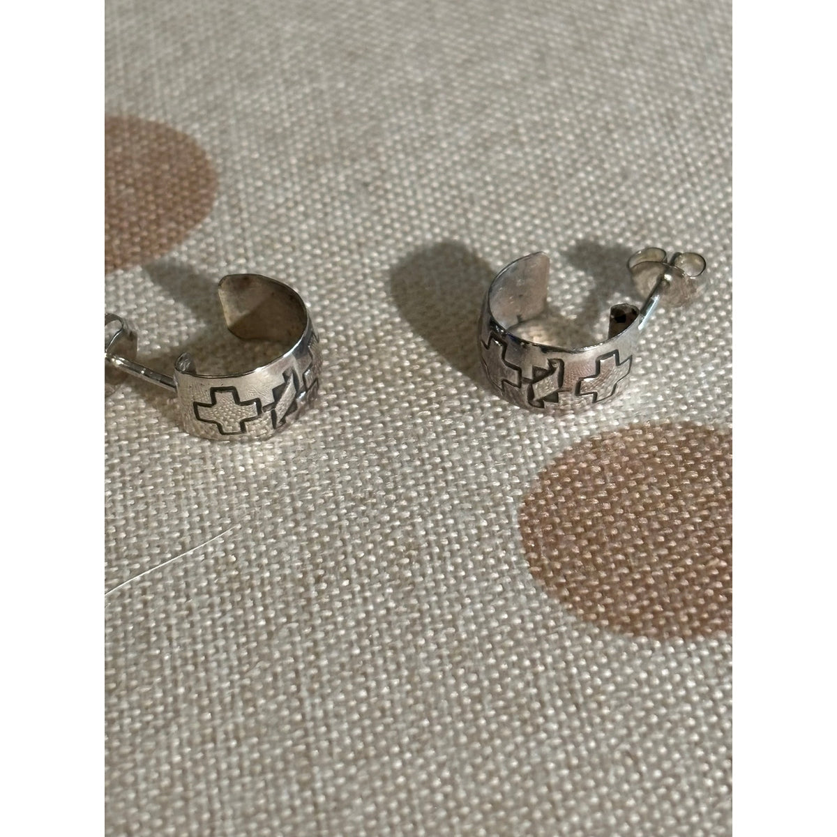 Small Sterling Silver Cross Huggie Hoop Western Earrings
