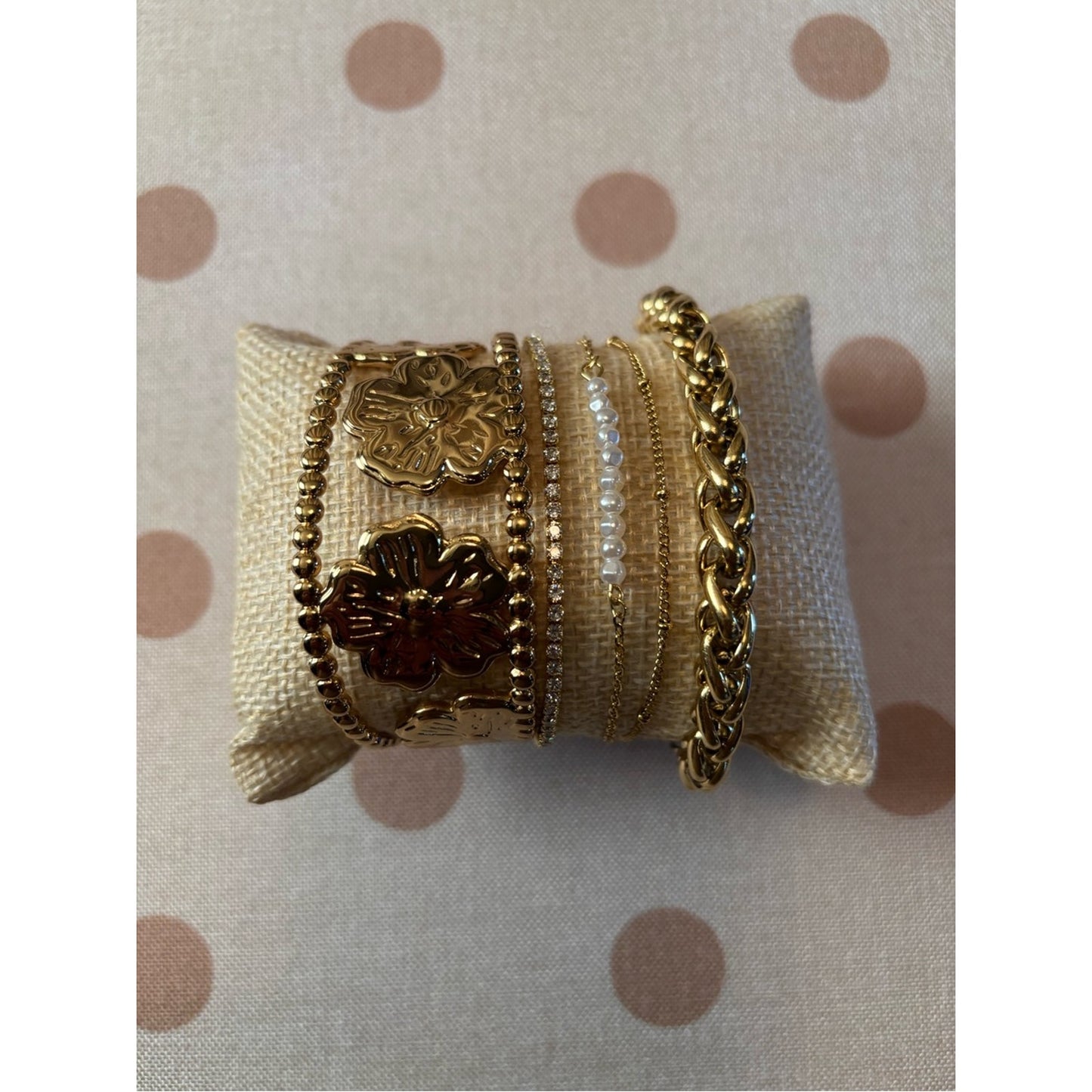 Gold Floral Stackable Bracelet Set - Women Jewelry