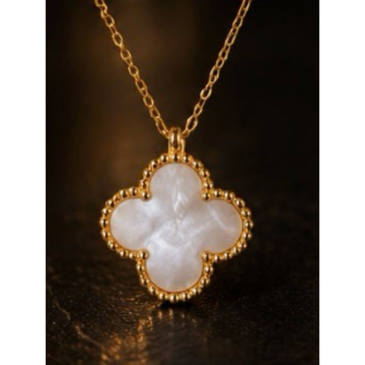 18k Gold Plated Clover Pendant With Gold Flower Ring Waterproof Tarnish Free