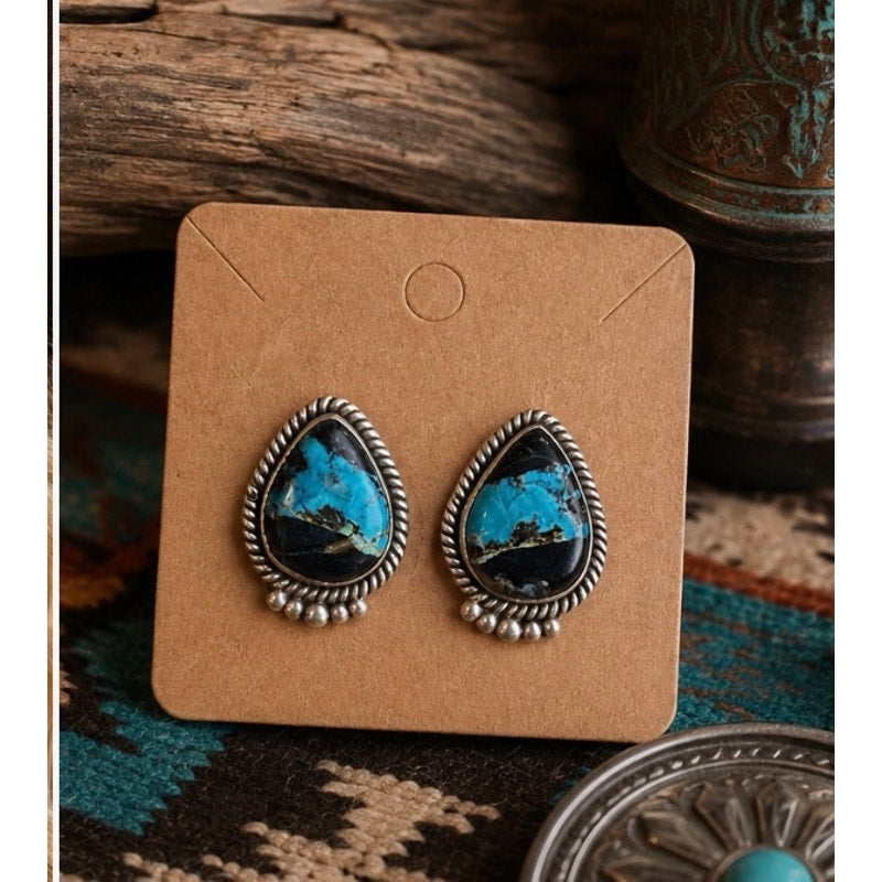 Blue Ridge Turquoise Sterling Silver Stud Earrings | Southwestern Style