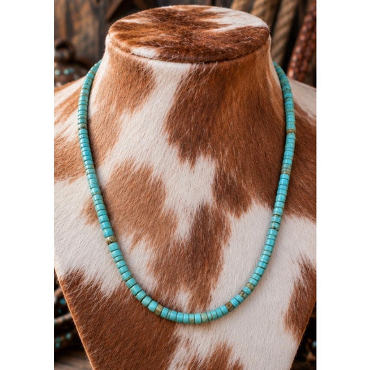 Kingman Turquoise Heishi Necklace 18–20"– Southwestern Western Layering Necklace