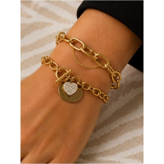 18k Gold Plated Water resistant Tarnish Free Gold Heart Toggle Charm Bracelet’s
