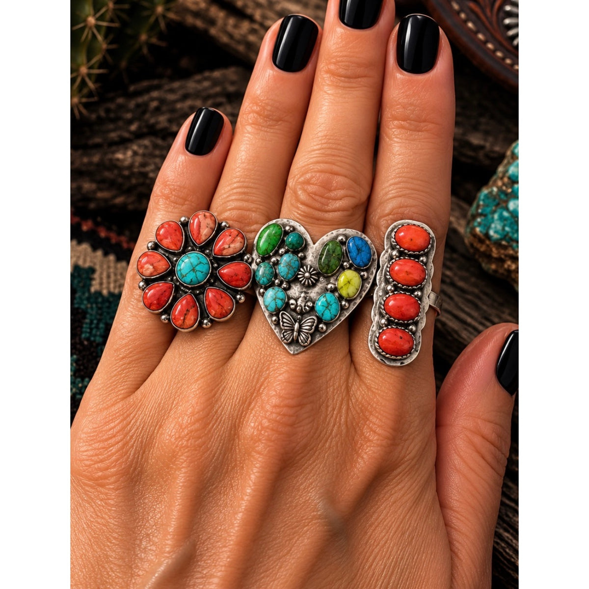 Bold Red Spiny Southwestern Statement Crawler Ring – Sterling Silver