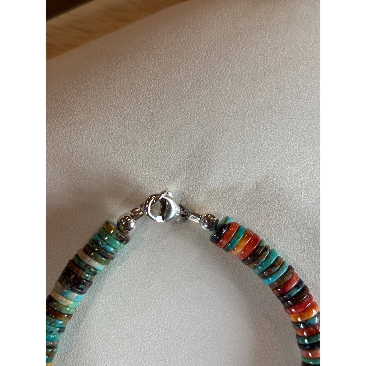 7" Turquoise & Spiny Oyster Heishi Bracelet Sterling Silver Southwest Bracelet