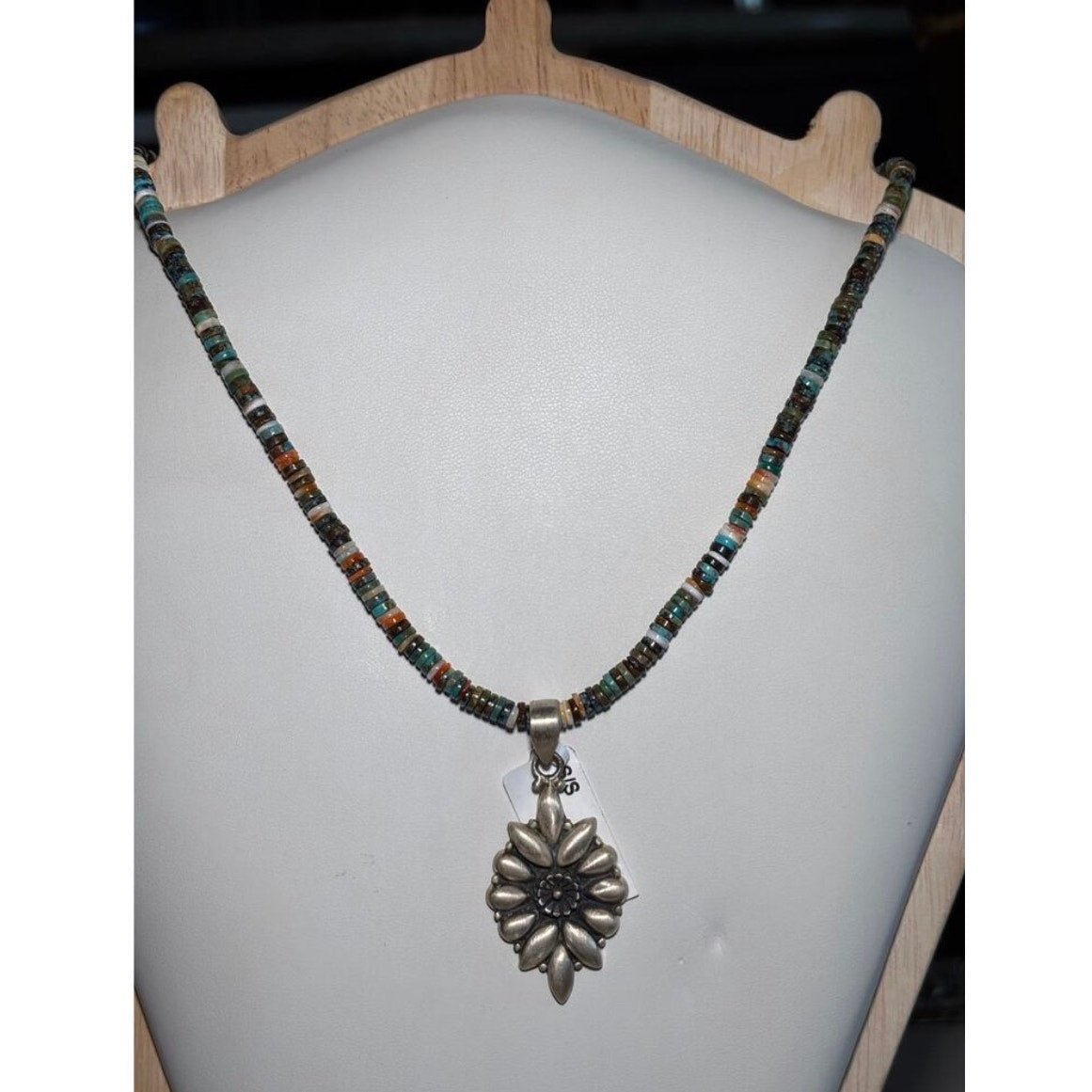 16" Spiny Oyster & Turquoise Heishi Necklace/ Concho Pendant