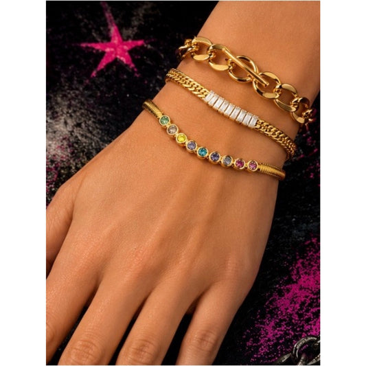 18k Gold Plated Gold Gemstone Station Bracelets Water Proof Tarnish Free