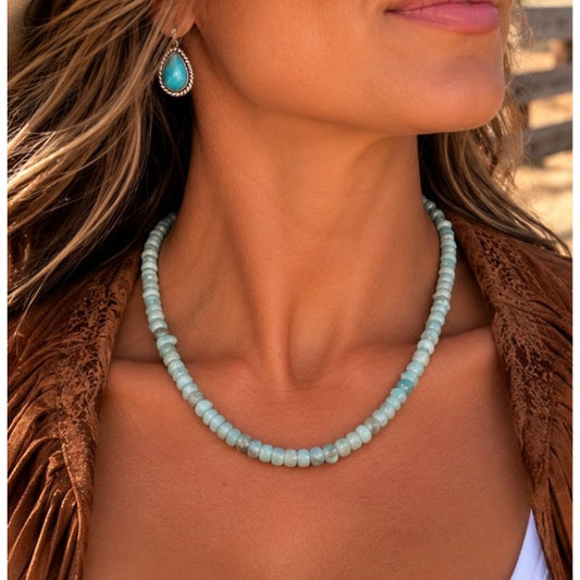 Larimar Heishi Necklace 16-Inch – Western Style