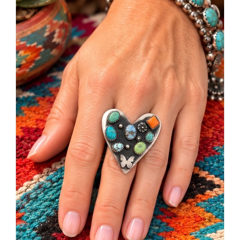 Wow! Turquoise Heart Ring  in Sterling Silver. Stunning!