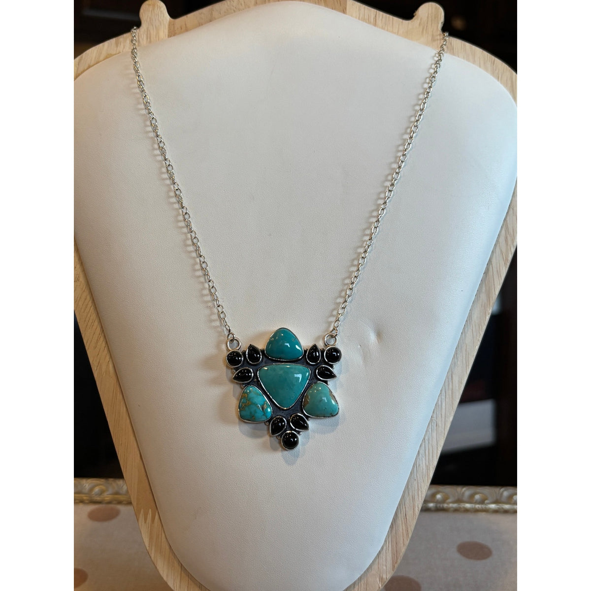Kingman Turquoise Black Onyx Necklace 925 necklace 21"