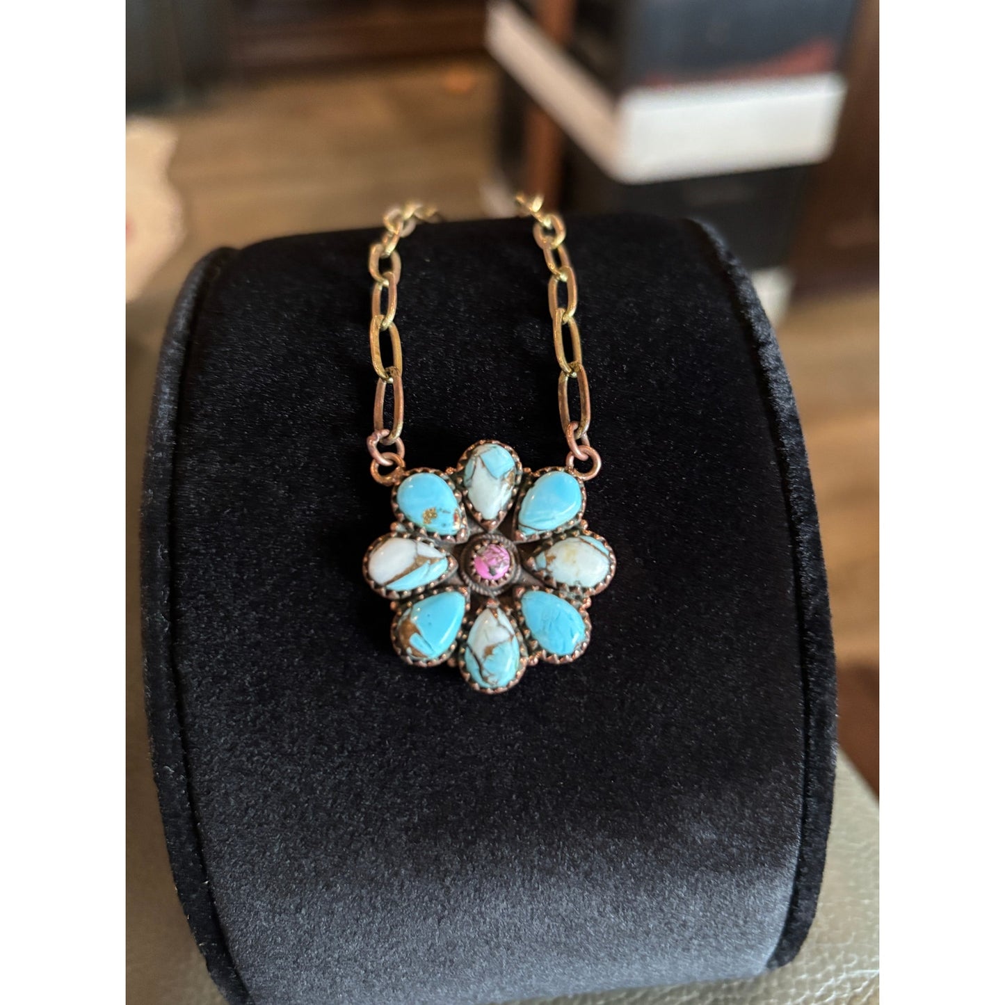 Copper & Turquoise w Cotton Candy Cluster Necklace in Copper 18"