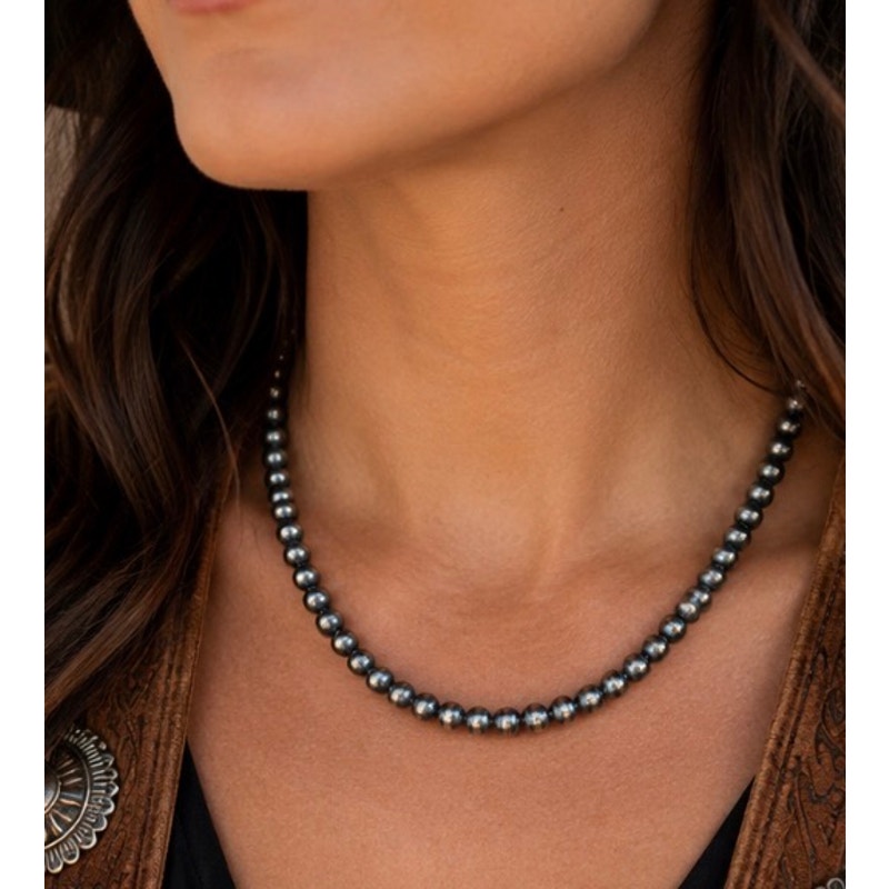 8mm Sterling Silver Pearl Southwestern Choker Necklace – 16"