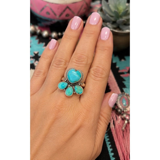 Lovely Heart Shaped Turquoise Ring With 3 accent
 stones.