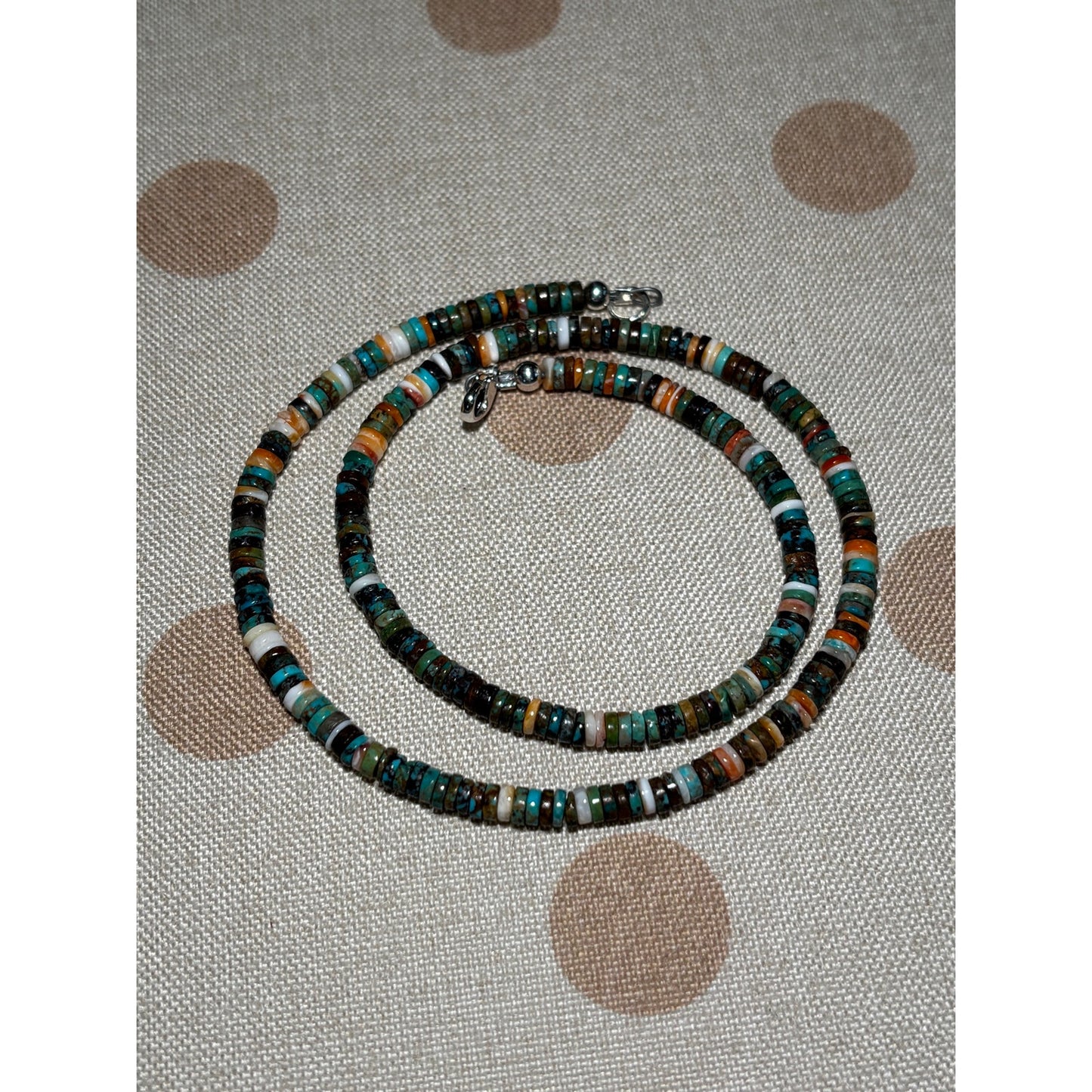 16" Spiny Oyster & Turquoise Heishi Necklace/ Concho Pendant