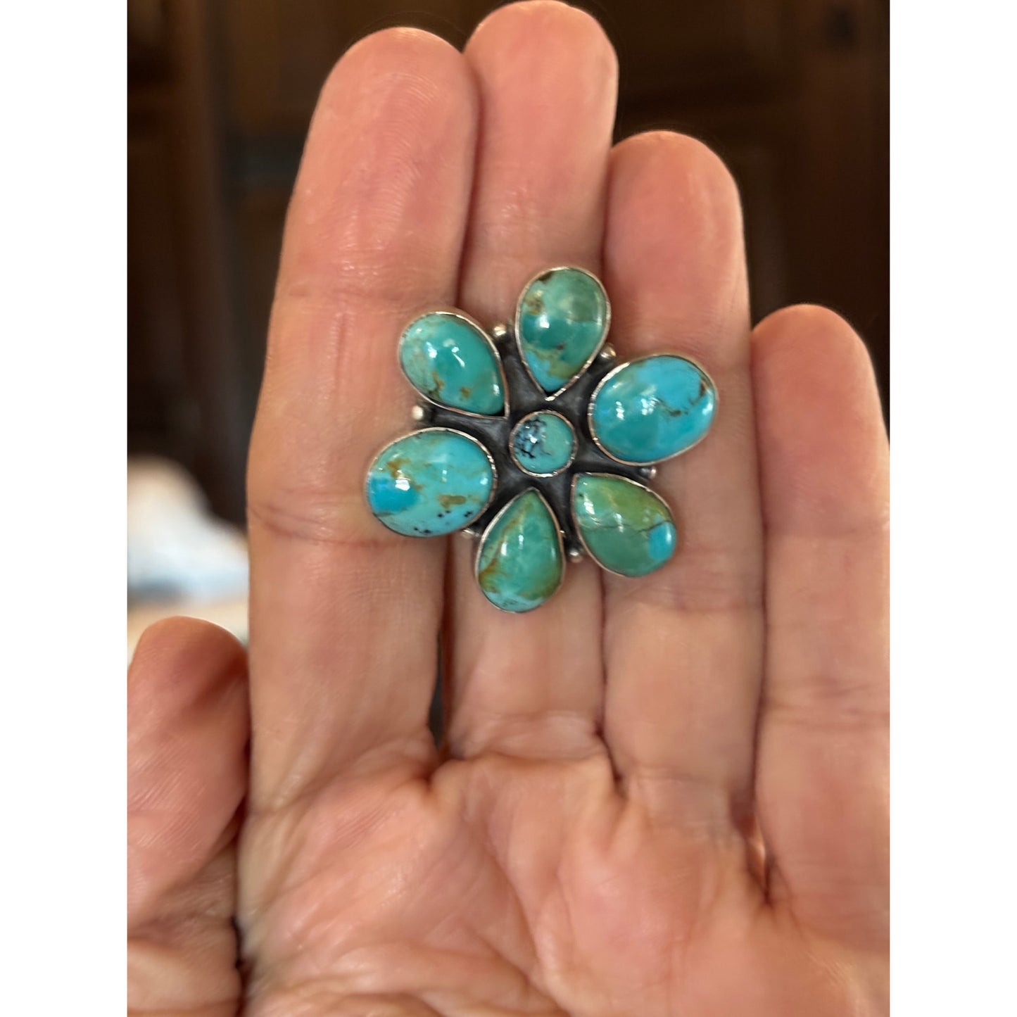 Turquoise Cluster Statement Ring in Sterling Silver