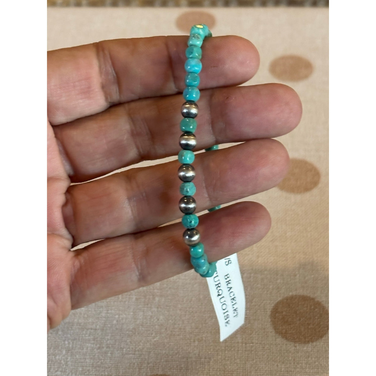 Turquoise and Silver Beaded Bracelet size 6