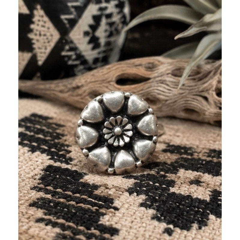 Sterling Silver Concho Ring Southwestern sz 7-9 adjustable