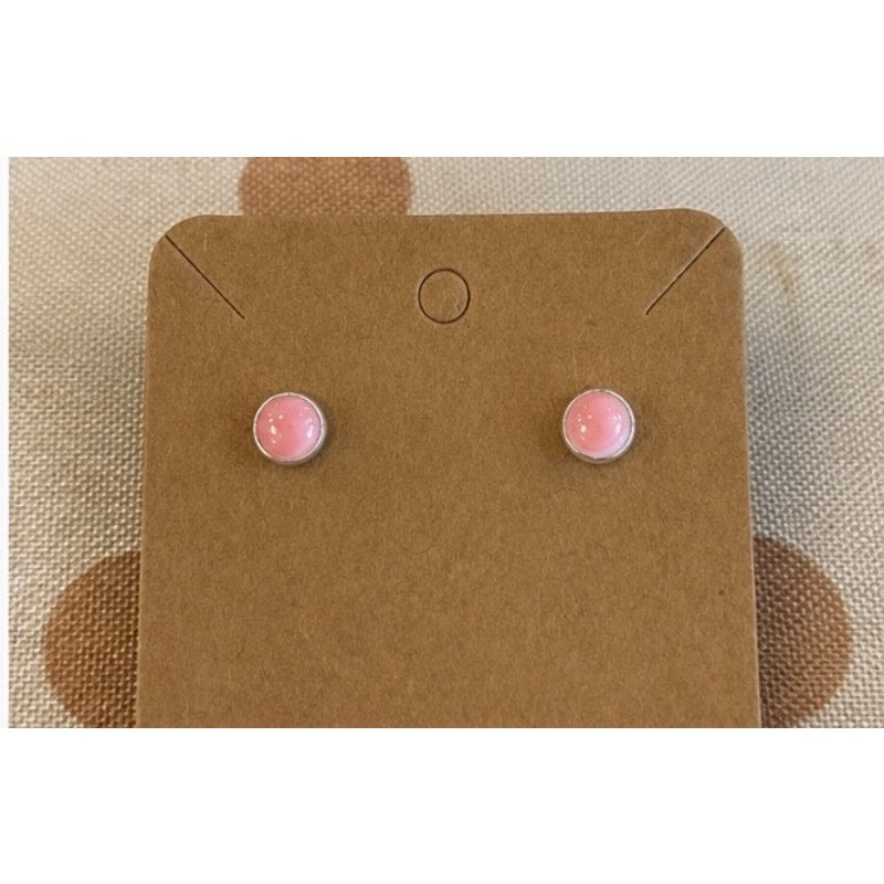 Petite Pink Conch Round Earrings | Sterling Silver Western Style