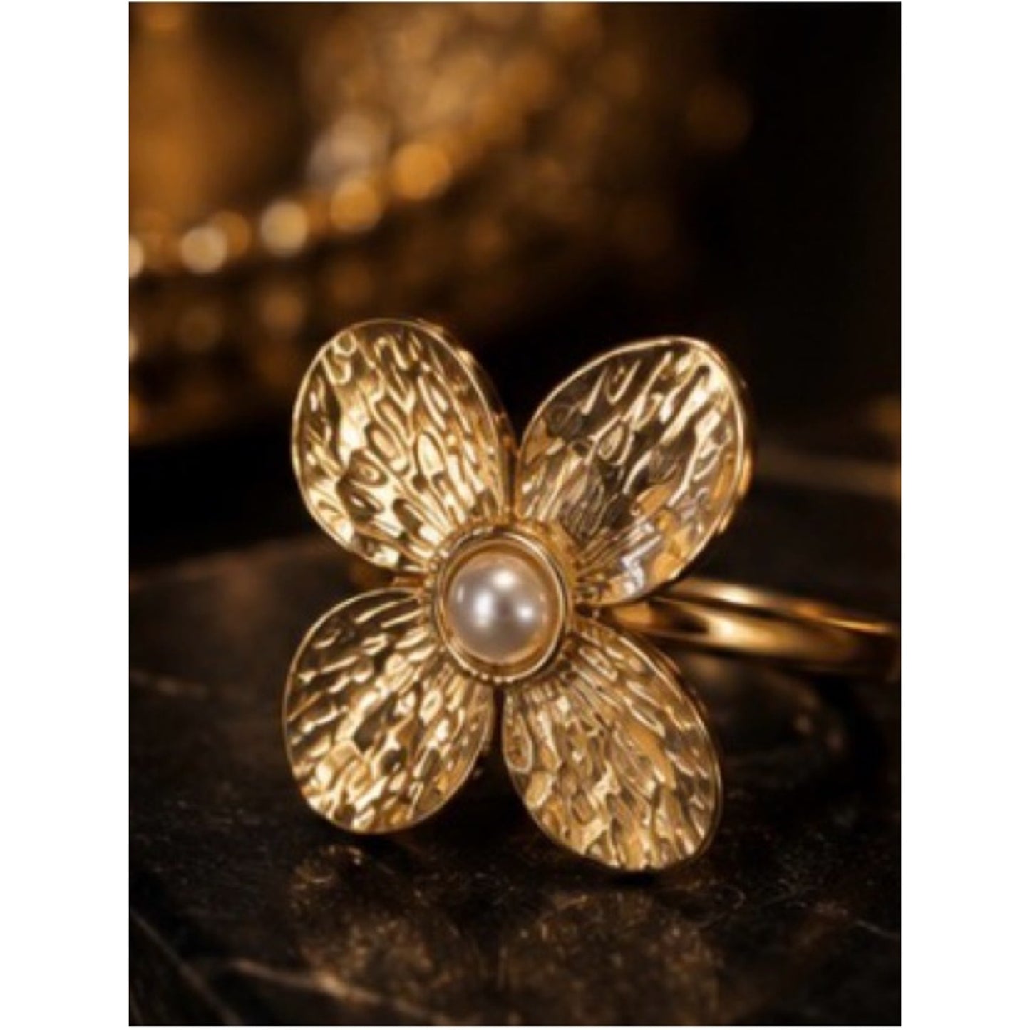 18k Gold Plated Clover Pendant With Gold Flower Ring Waterproof Tarnish Free