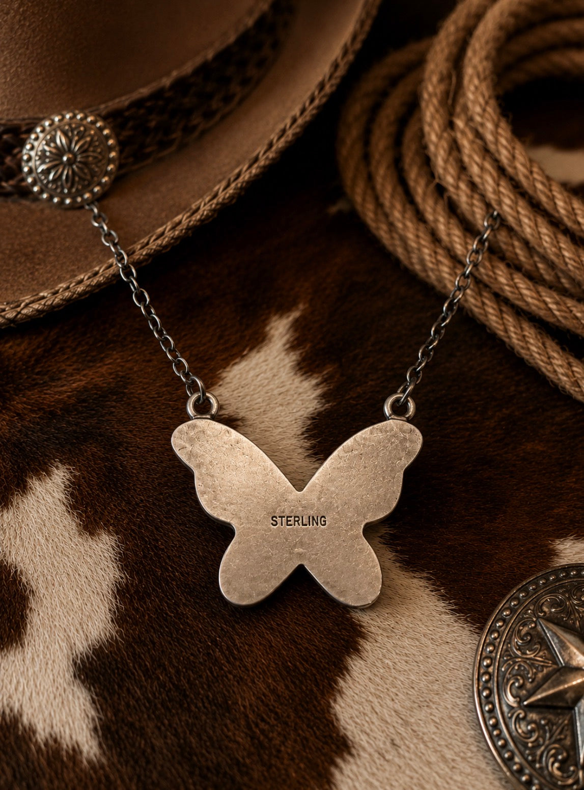 White Water Turquoise & Pink Conch Butterfly Necklace in SS