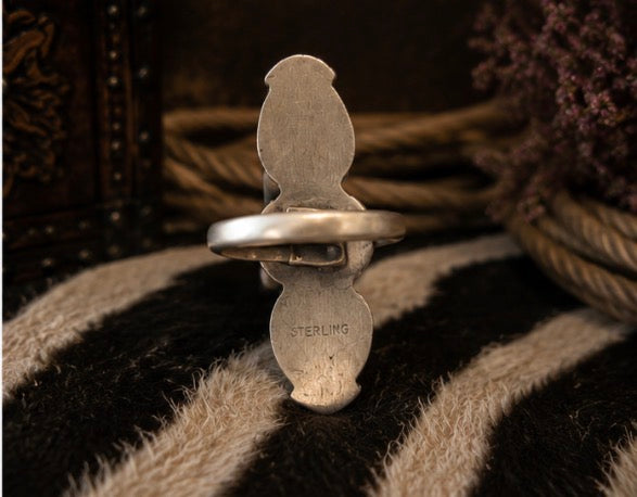 Authentic White Buffalo Turquoise Triple Stone Ring set in Sterling Silver