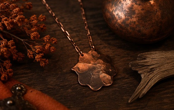 Copper Multi-Stone Flower Pendant Necklace with authentic Turquoise & Pink Conch Stones.