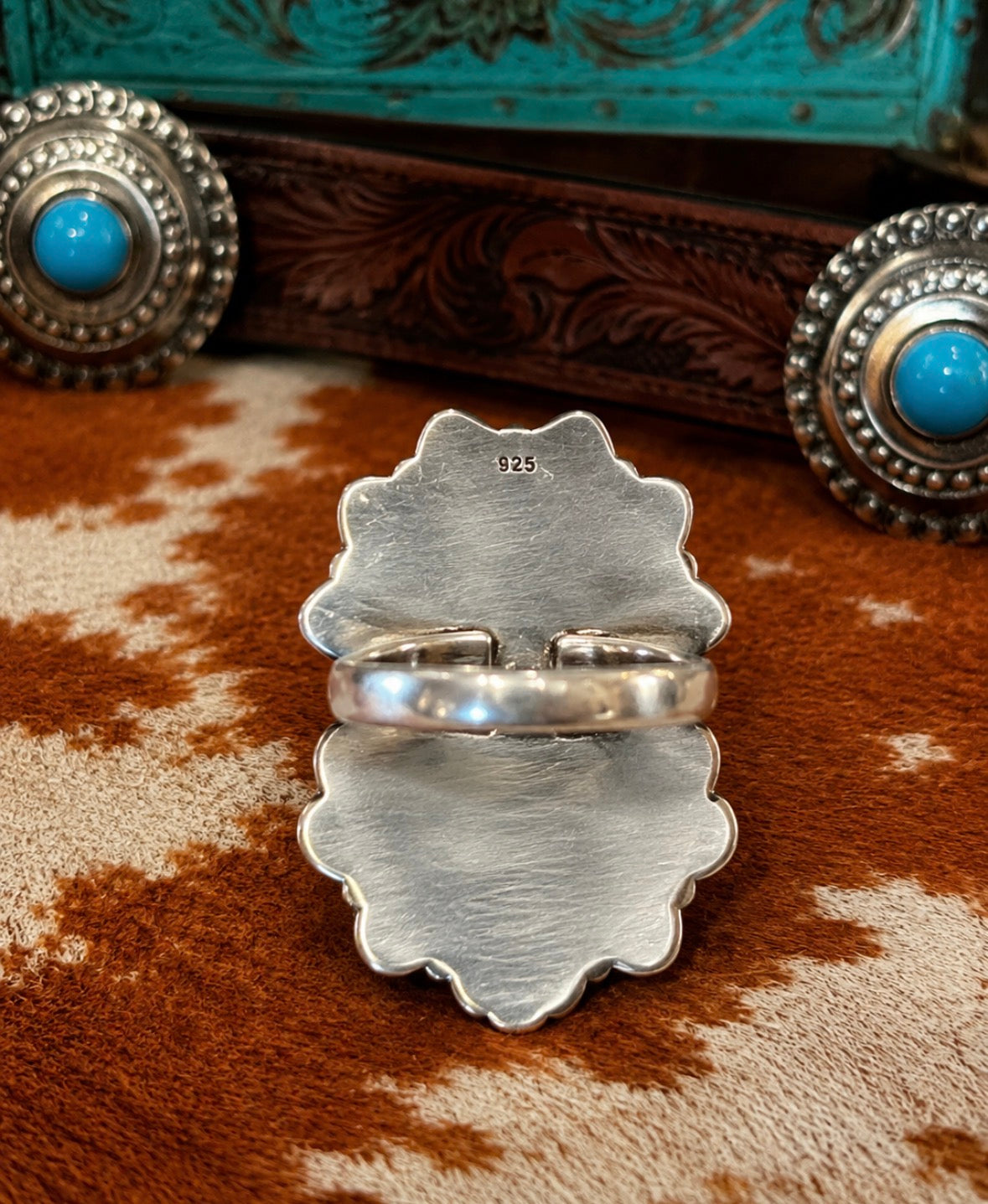 Southwestern Sunset Turquoise and Spiny Orange Statement Ring in Sterling Silver