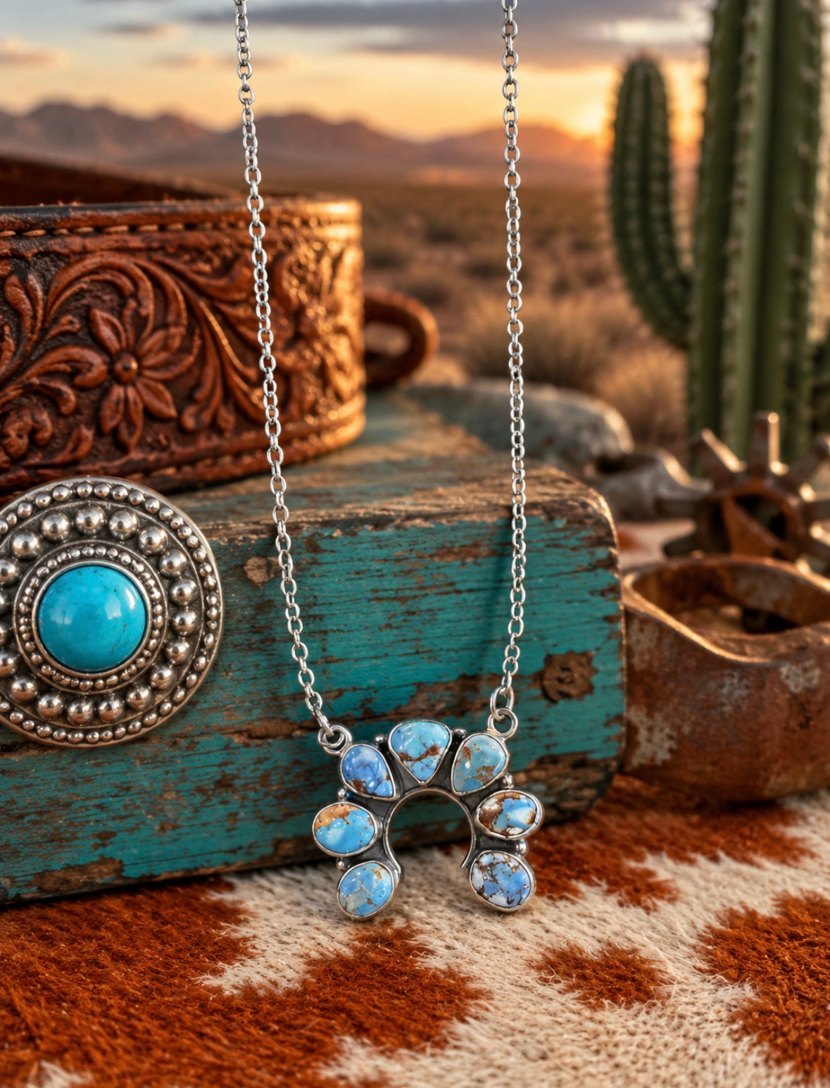 White Water Turquoise Naja inspired Horseshoe Necklace