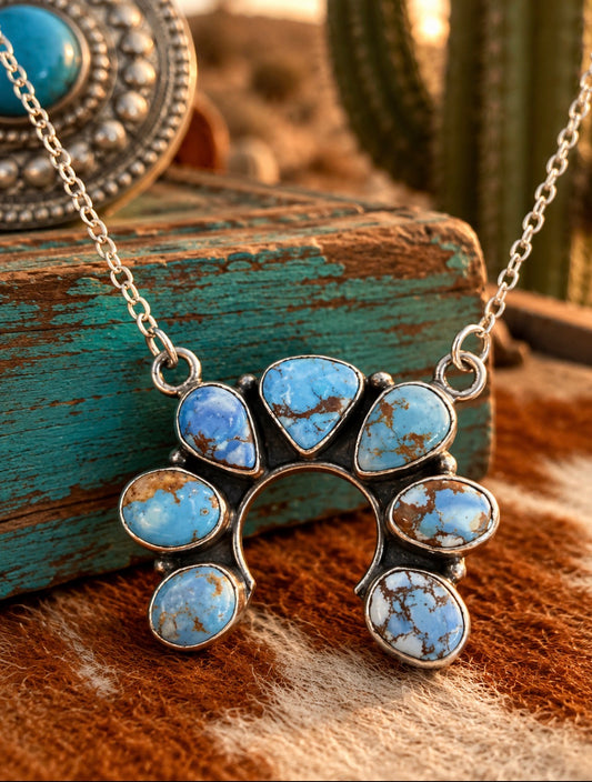 White Water Turquoise Naja inspired Horseshoe Necklace