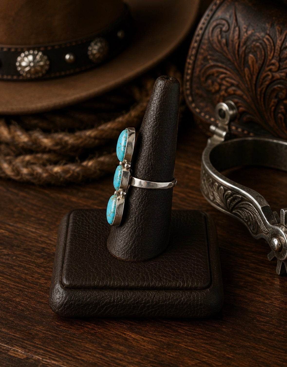 Large Kingman Turquoise Cluster Statement set in Ring in Sterling Silver