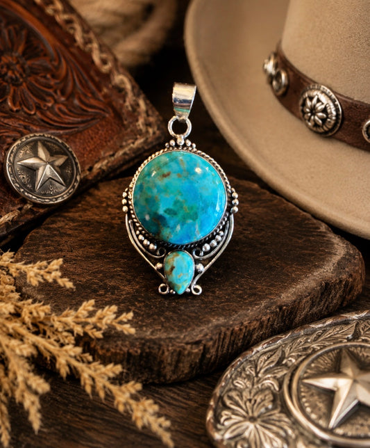 Kingman Turquoise Pendant on Sterling Silver on 16" 4mm Pearl Bead Necklace