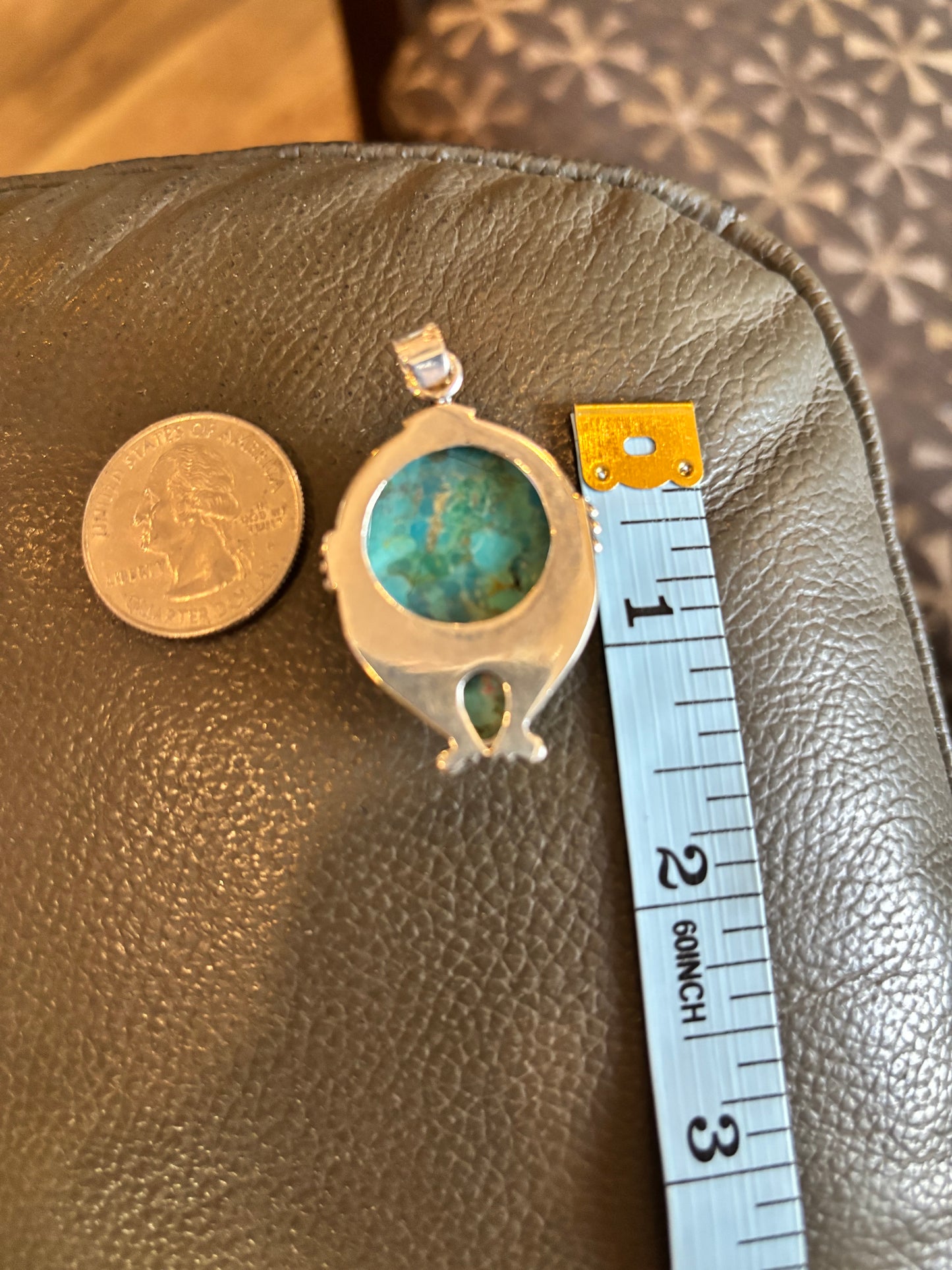 Kingman Turquoise Pendant on Sterling Silver on 16" 4mm Pearl Bead Necklace