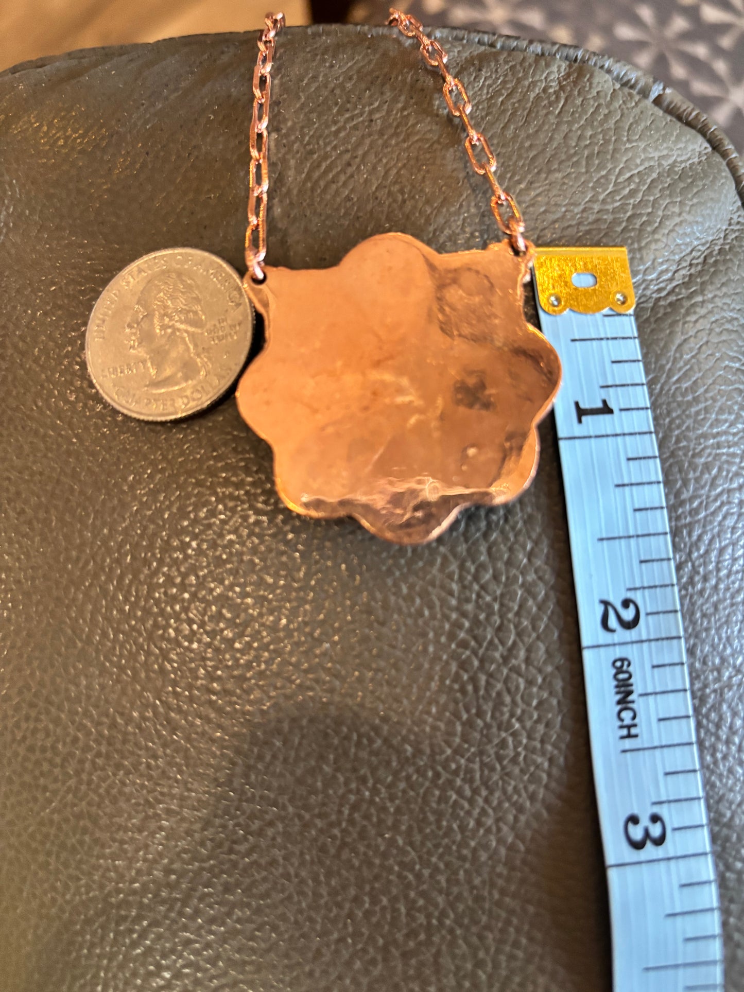 Copper Multi-Stone Flower Pendant Necklace with authentic Turquoise & Pink Conch Stones.
