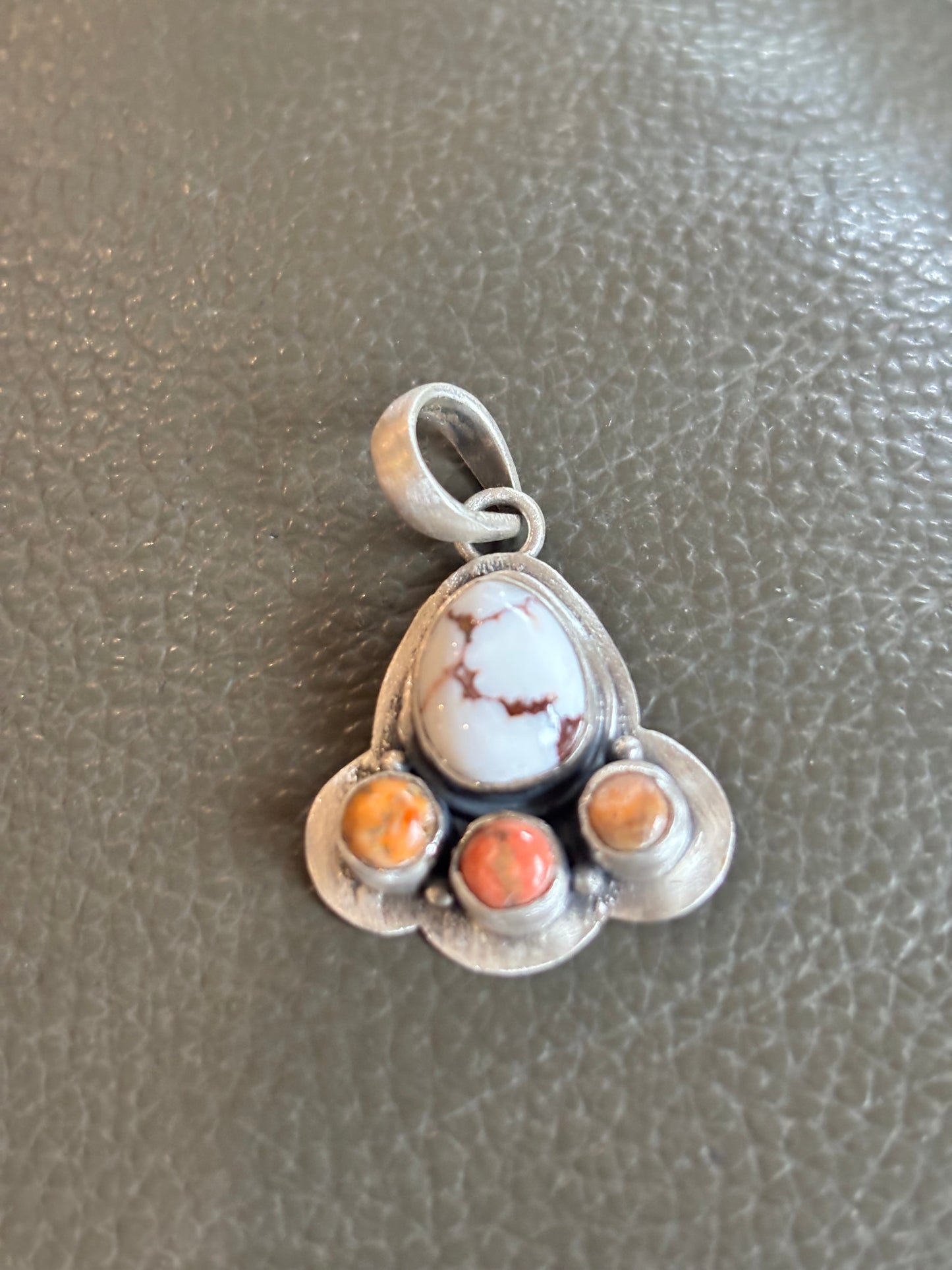 White Buffalo & Jasper Southwestern Pendant Sterling Silver