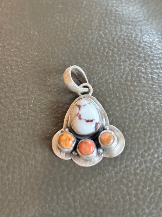 White Buffalo & Jasper Southwestern Pendant Sterling Silver