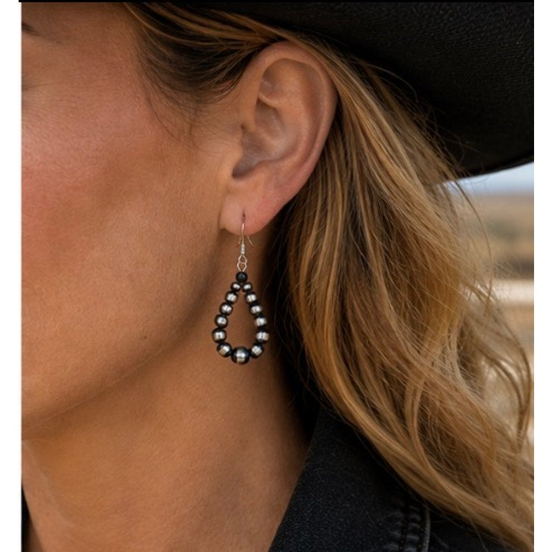 Pearl Bead Graduated Loop Earrings/ Sterling Silver