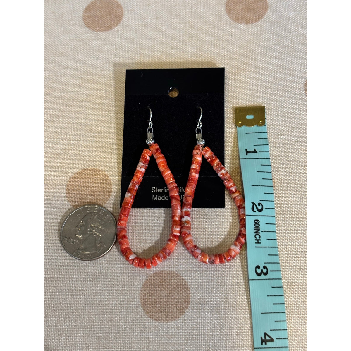 Red Spiny Heishi Dangle Earrings – Sterling Silver Southwestern Style