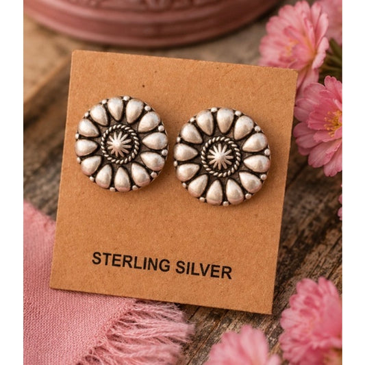 Sterling Silver Concho Design Southwestern Post Earings