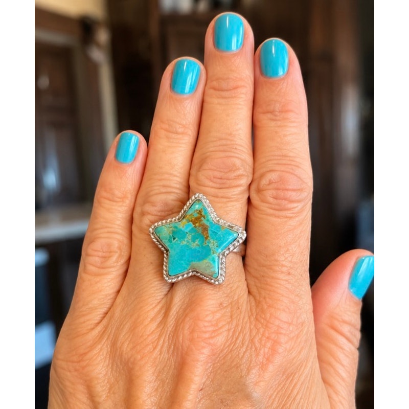 Number 8 Turquoise Star Ring – Sterling Silver Adjustable Size 6–9