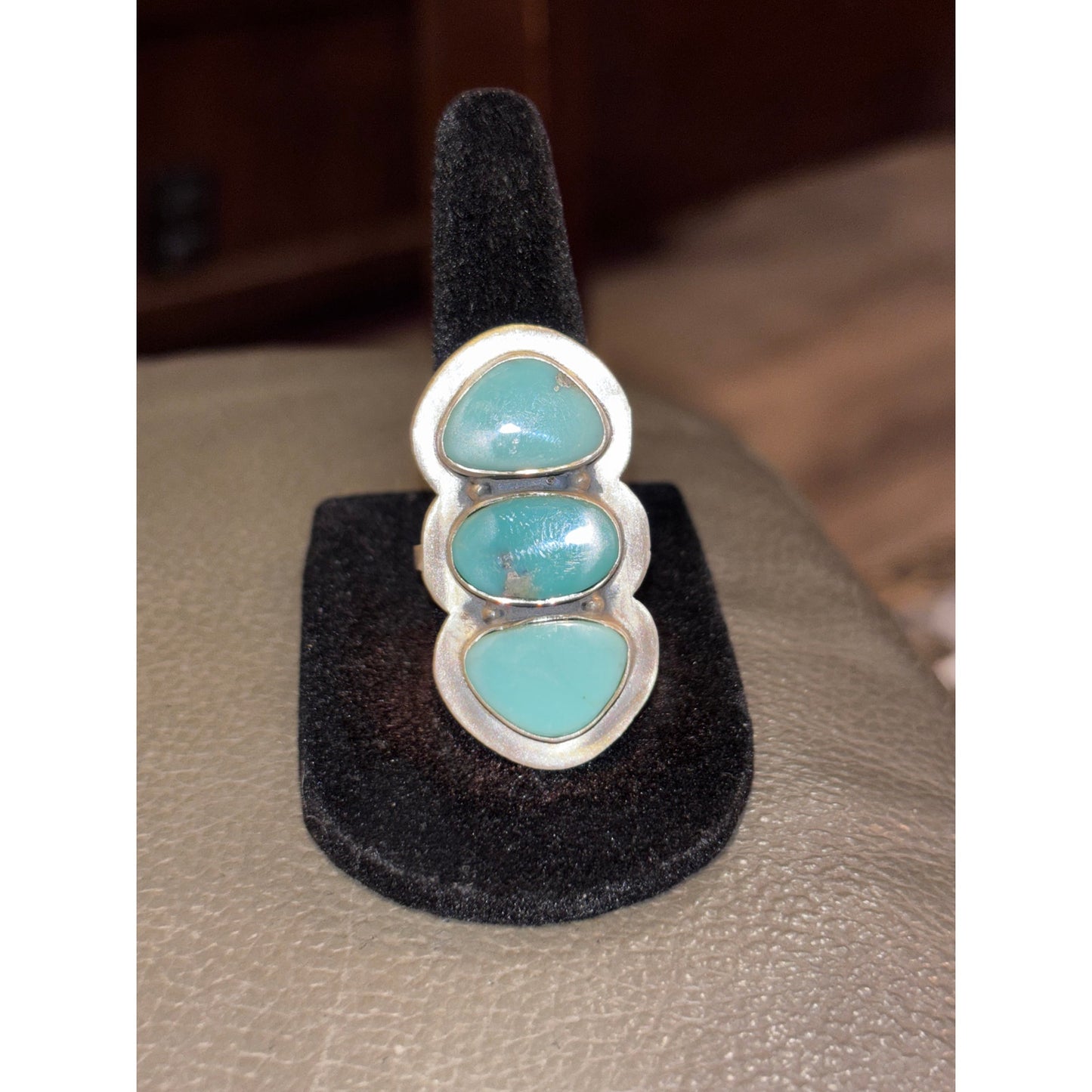 Kingman Turquoise 3 stone Ring Set in Sterling Silver