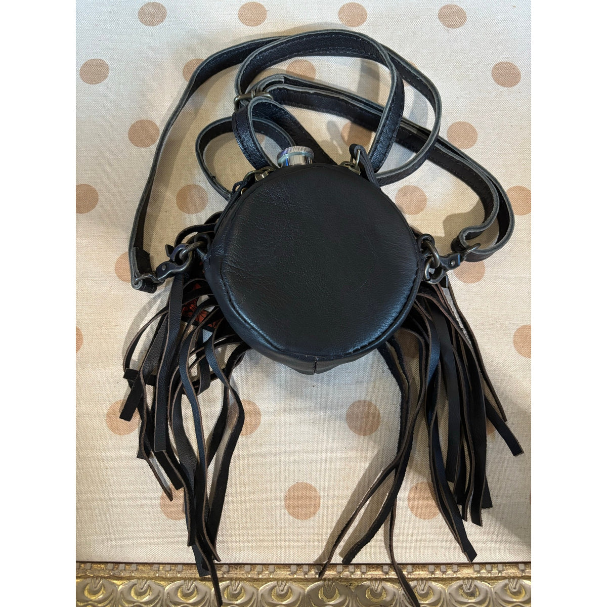 Handmade Long-Hair Cowhide Western Canteen Crossbody with Fringe – 4 Inch