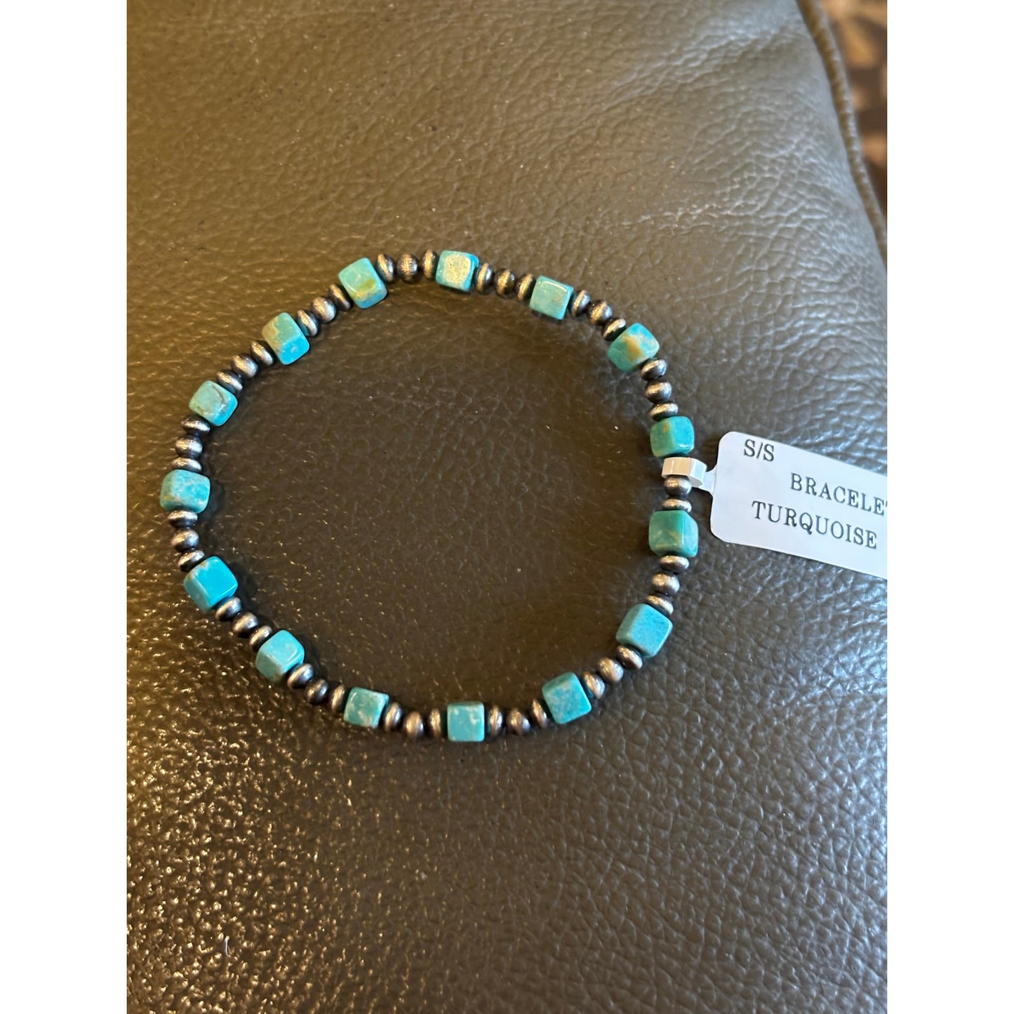 Turquoise & Sterling Silver Pearl Bead Bracelet | 6" Southwestern Style
