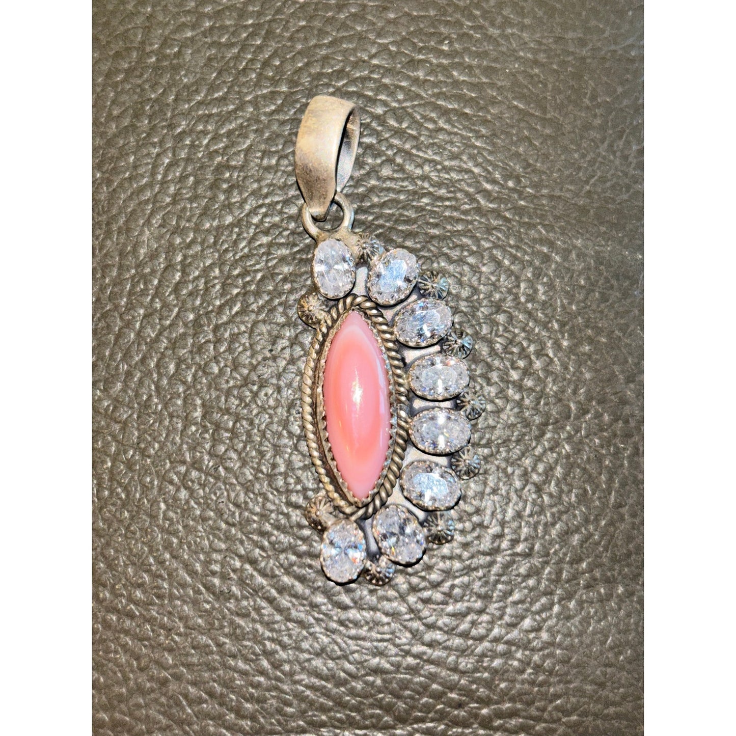 Stunning Pink Conch and CZ Pendant