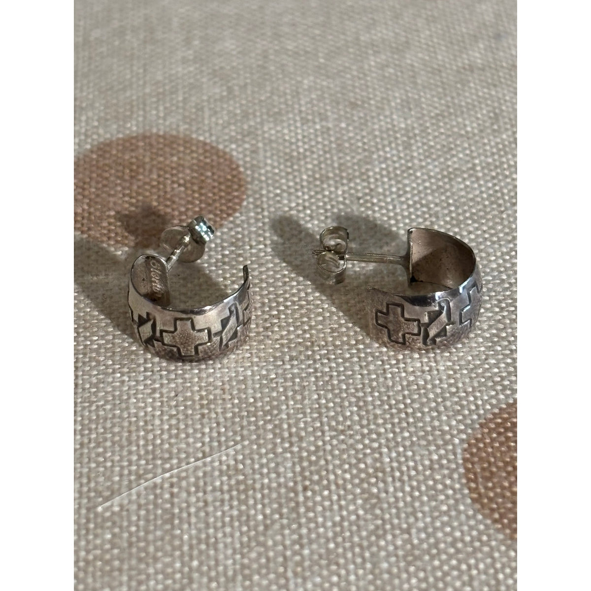 Small Sterling Silver Cross Huggie Hoop Western Earrings