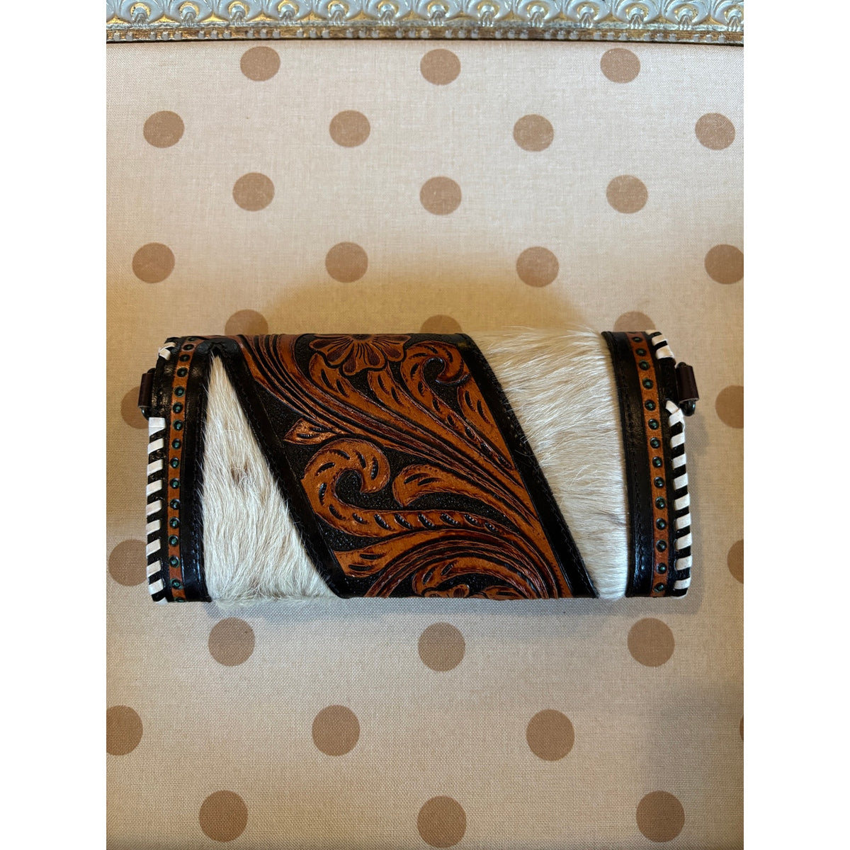 Leather Tooled Cowhide Leather Cross Body Wallet/ Purse.
