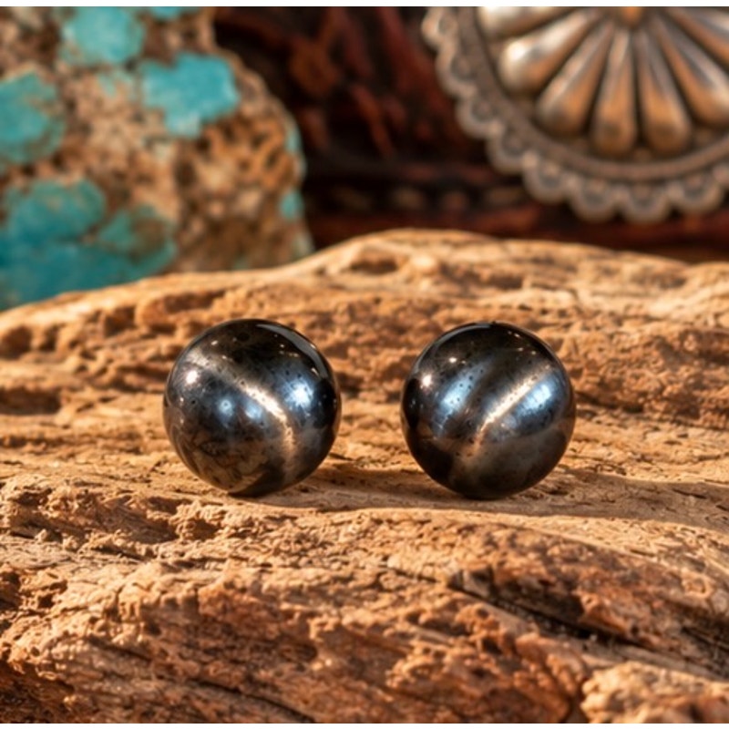 9mm Sterling Silver Hematite Pearl Bead Post Earrings